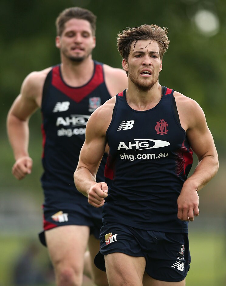 AFL 2015 Training - Melbourne 201115 Jack Viney (front) and Jesse Hogan (behind) are two major planks in Melbourne's future - ${keywords}